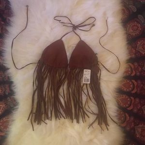 ❤️SALE!!!!!❤️ Faux leather Fringy Festival Top!